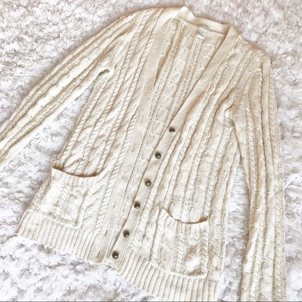 F21 Cream Cable Knit Cardigan